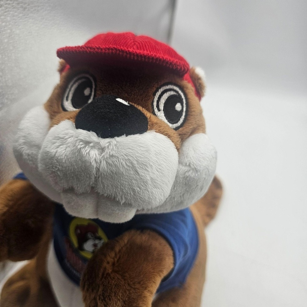 Buc-ee's Beaver Plush Stuffed Animal Toy Medium Brown Brunswick GA Blue Shirt - Picture 3 of 11